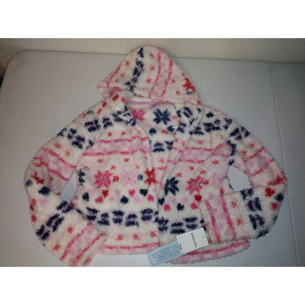 Nordstrom Kids Girls‎ Pink Snowflake Fleece Hooded Pajama Set Size L 10/12 NWT